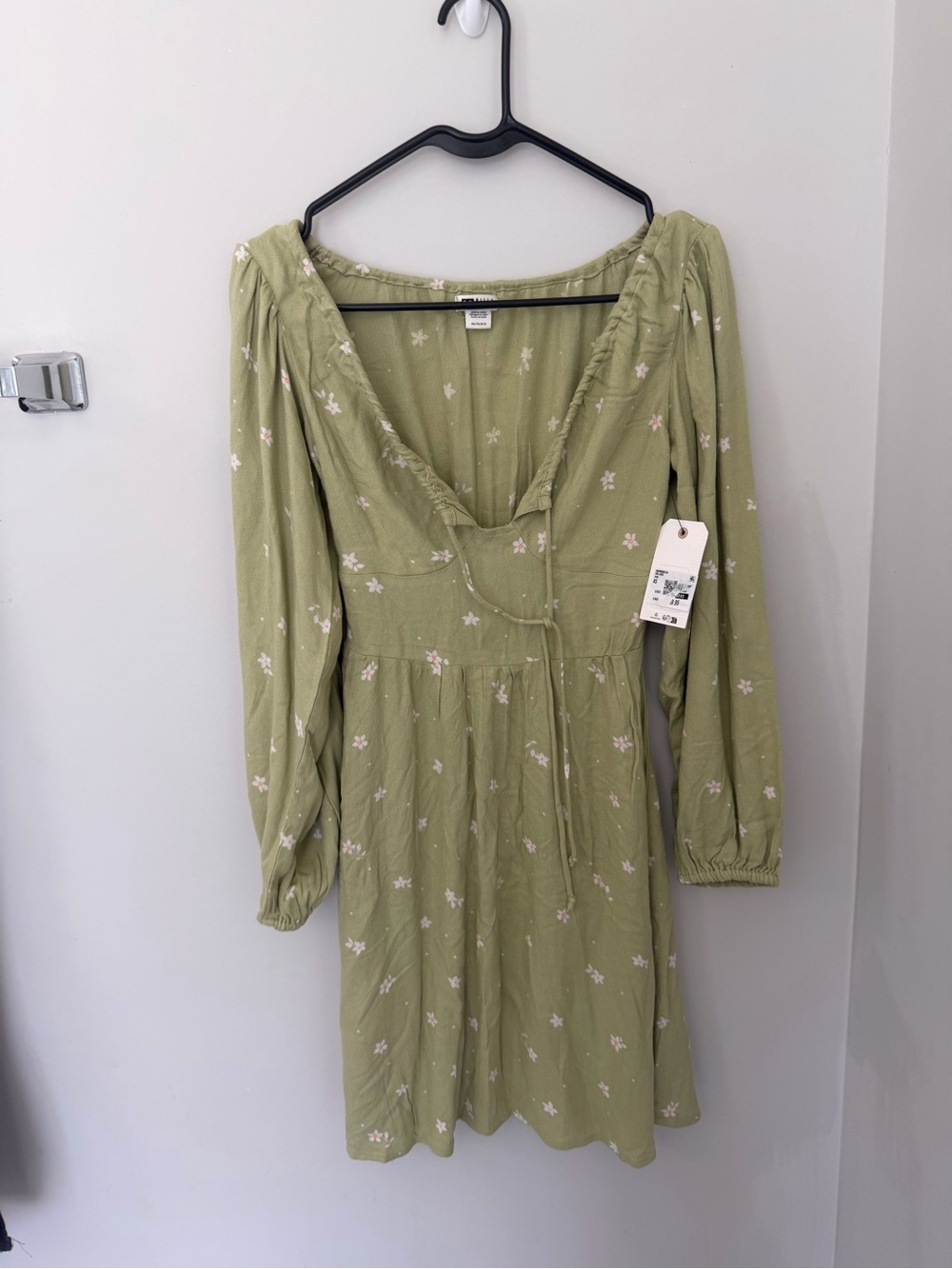 Billabong Olive Green Floral Long-Sleeve Mini Dress